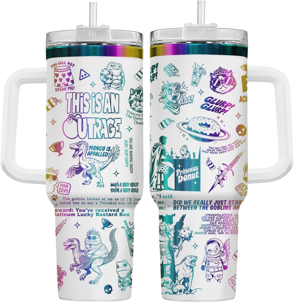 34HD Lord Fantasy Adventure - Vaso de café con aislamiento de acero inoxidable de 40 onzas, taza de viaje con asa y tapa para pajilla, segunda taza de café, regalos para amantes de los libros