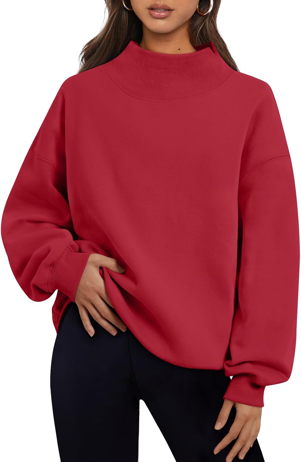 Trendy Queen - Sudaderas de gran tamaño para mujer, cuello alto, manga larga, sudaderas con capucha para otoño, ropa 2024 | Fall Fashion Clothes 2026,Long Sleeve Tops,Comfort Soft Fleece,Travel Casual Work Lounge Daily Outfit