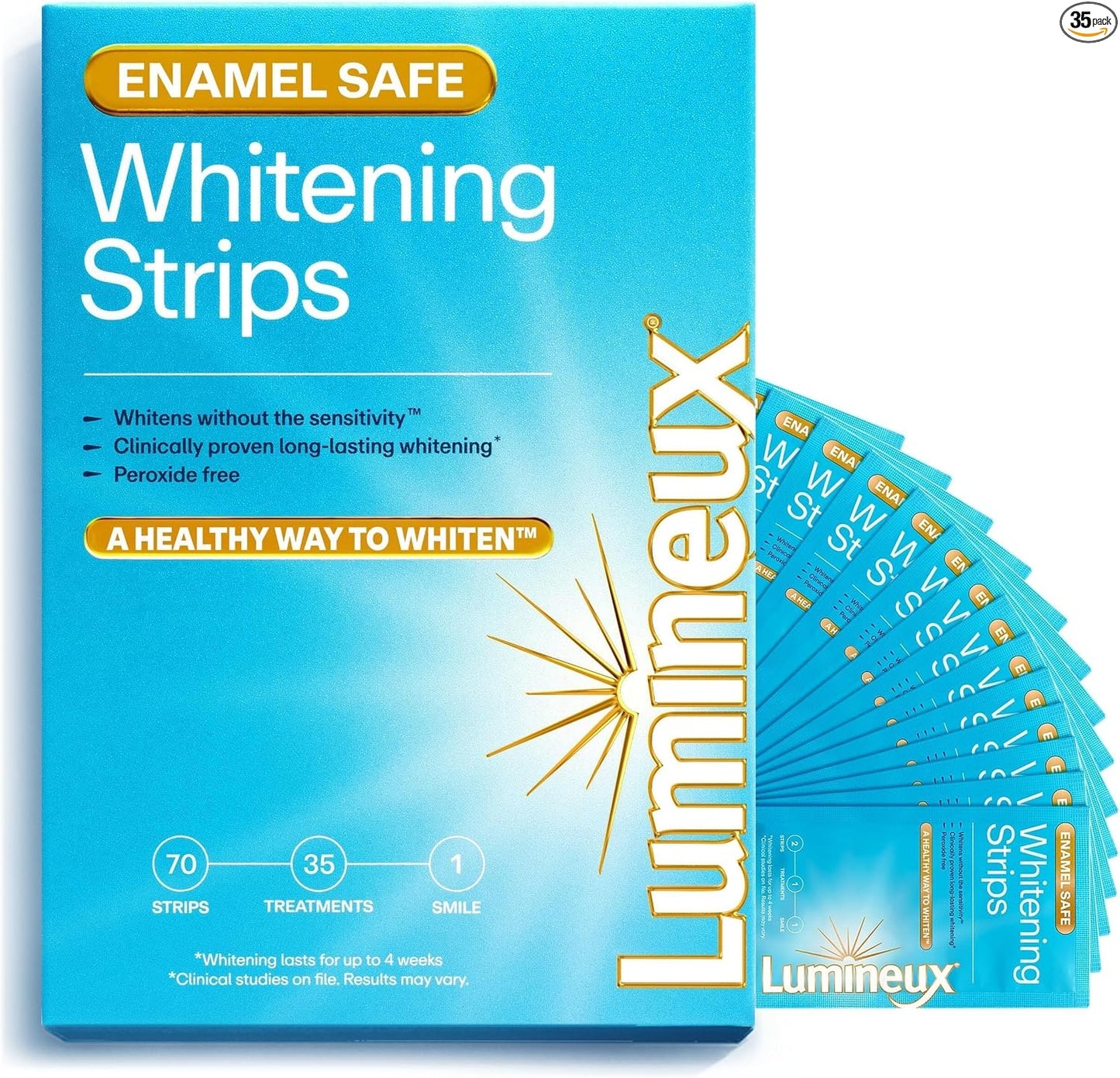 Kit de tiras blanqueadoras dentales Lumineux - 9 tratamientos - sin peróxido - seguro para el esmalte para dientes más blancos - blanqueamiento sin sensibilidad - formulado por dentistas - sin