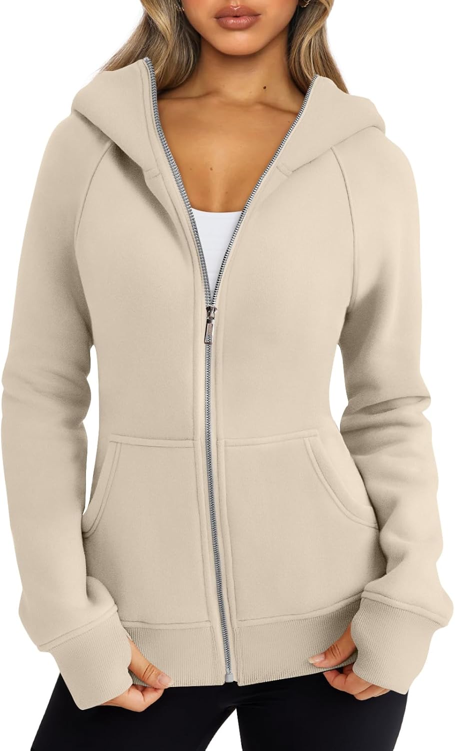 Trendy Queen Sudaderas con capucha y cremallera para mujer, chaquetas de vellón, talla extragrande, moda de otoño e invierno
