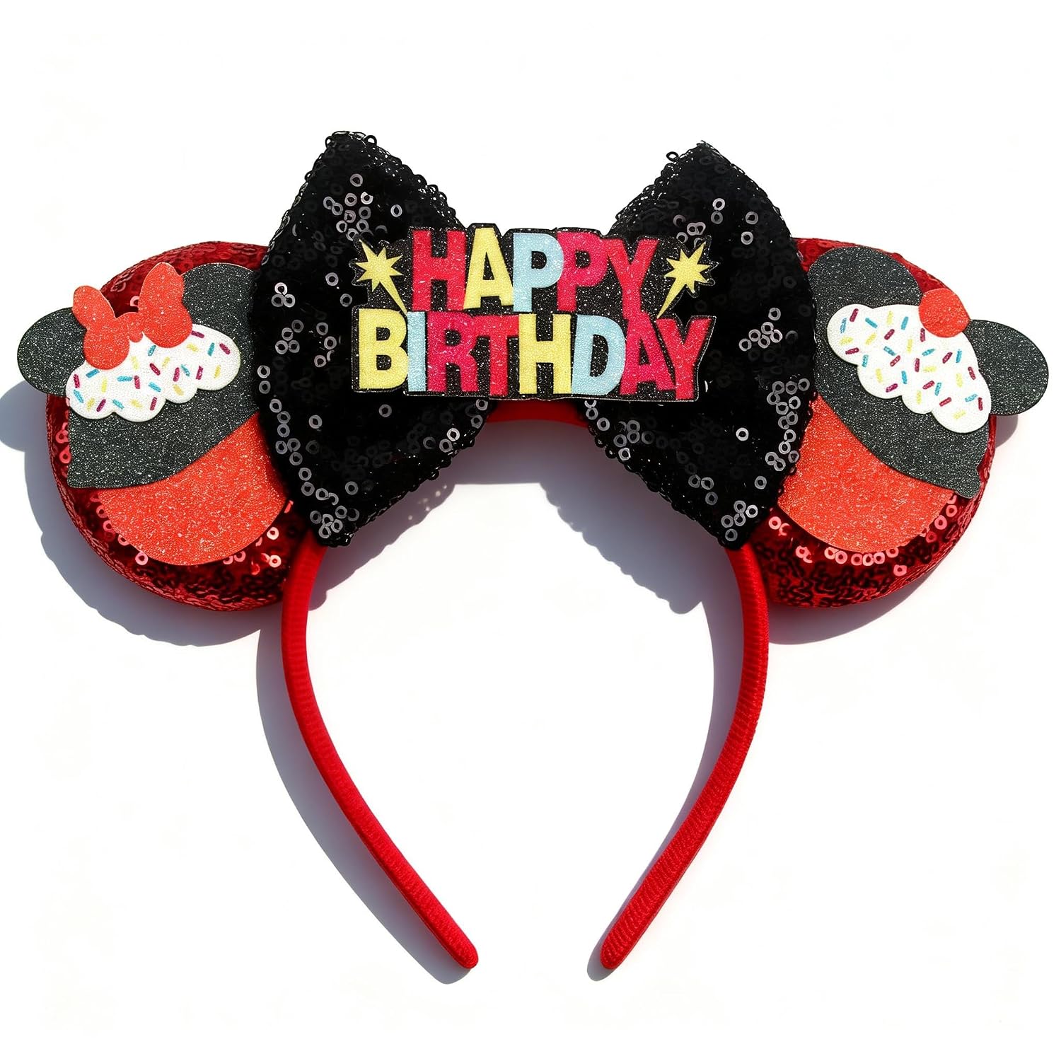 bianbaistar Orejas de ratón brillantes, diadema clásica de lentejuelas negras para adultos y otros usuarios encantadores, accesorio para fiestas de vacaciones o parque de atracciones