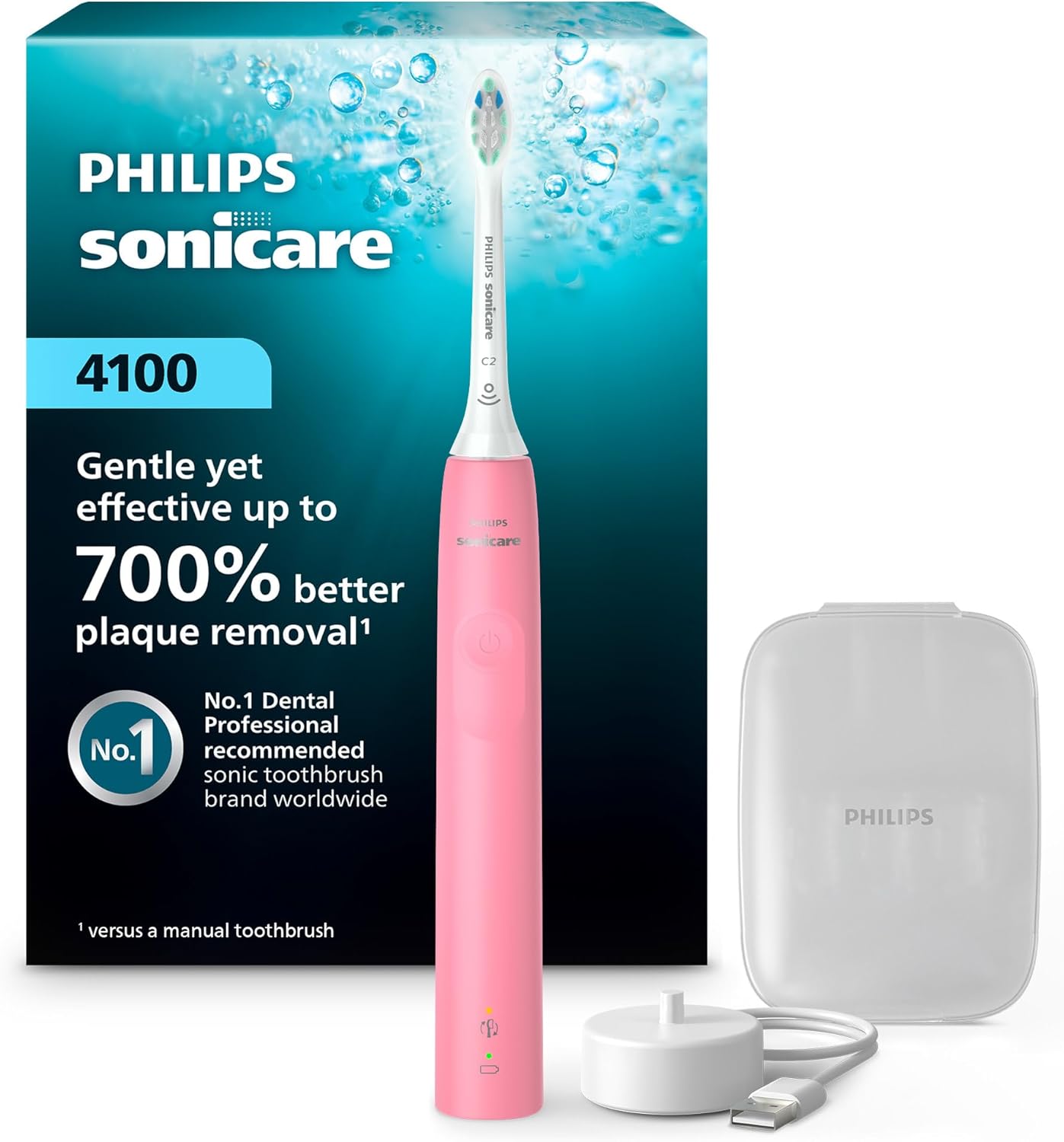 Philips Sonicare 4100 HX3681/24 - Cepillo de dientes eléctrico recargable con sensor de presión, color negro
