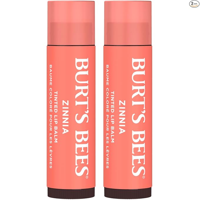 Burt's Bees Lip Tint Balm with Long Lasting 2 in 1 Duo Tinted Balm Formula, Color Infused with Deeply Hydrating Shea Butter for a Natural Looking Buildable Finish, Fiery Red Dahlia (2-Pack)