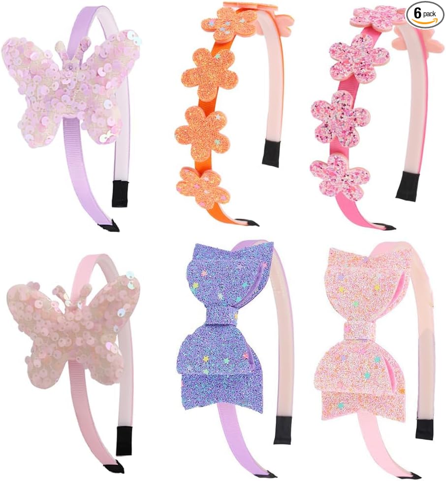 DRESHOW Girls Bow Headbands Glitter Headband for Childs Heart Star Headband for Toddlers Teens