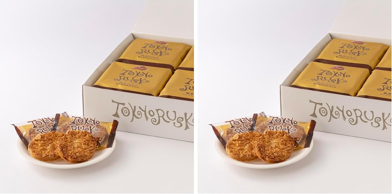 Tokyo Raku Cracker Caramel Almond Raku Crackers 16-Piece Set for a Slightly Luxurious Snack Time Slightly Crispy Bread Texture Luxurious Caramel Almond Flavor Gift Present