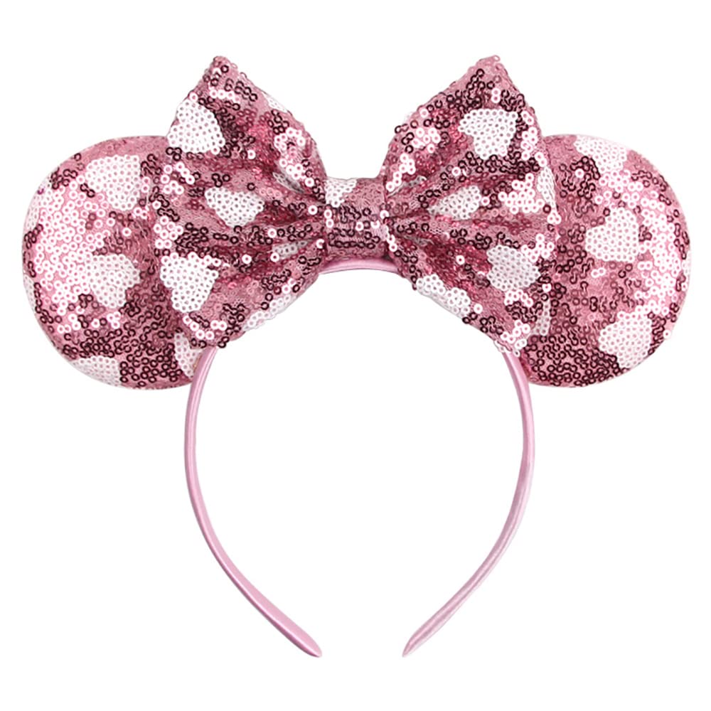 Foeran - Diademas con orejas de ratón, arcos brillantes, orejas de ratón con purpurina, decoración para fiesta de princesa, disfraz para niñas y mujeres (impresión de leopardo-1)
