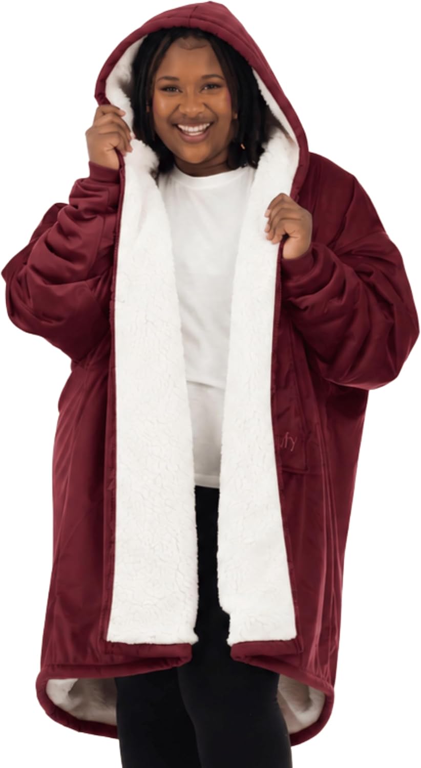 THE COMFY Original - Manta de forro polar de microfibra con forro sherpa, diseño de gran tamaño con capucha y bolsillo de Shark Tank