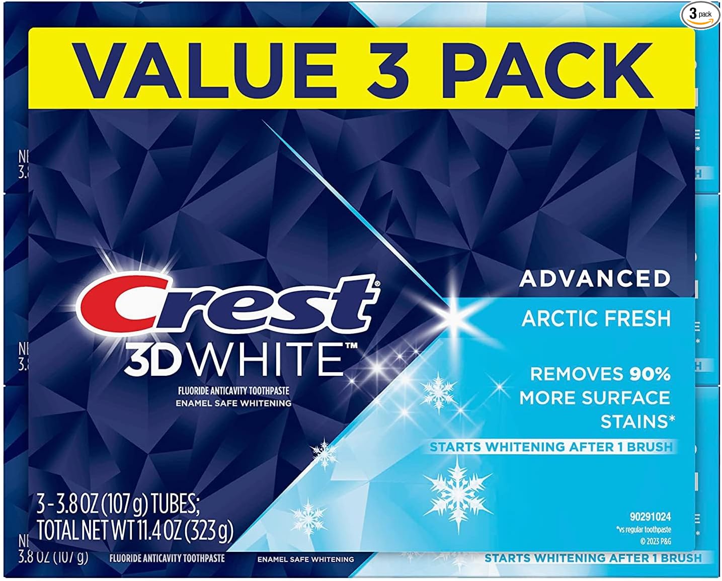 Crest 3D White Advanced, Teeth Whitening Toothpaste for Adults, 3.7 oz, 4 Pack, Cavity Protection Fluoride Toothpaste, Strengthens Enamel, Travel Size Toiletries