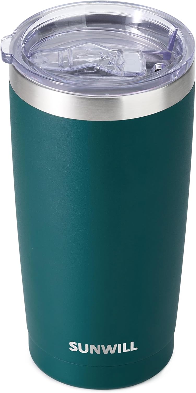 SUNWILL Vaso de café de viaje de 20 onzas, taza aislada con tapa, taza de acero inoxidable para exteriores, recubrimiento en polvo, color azul rey