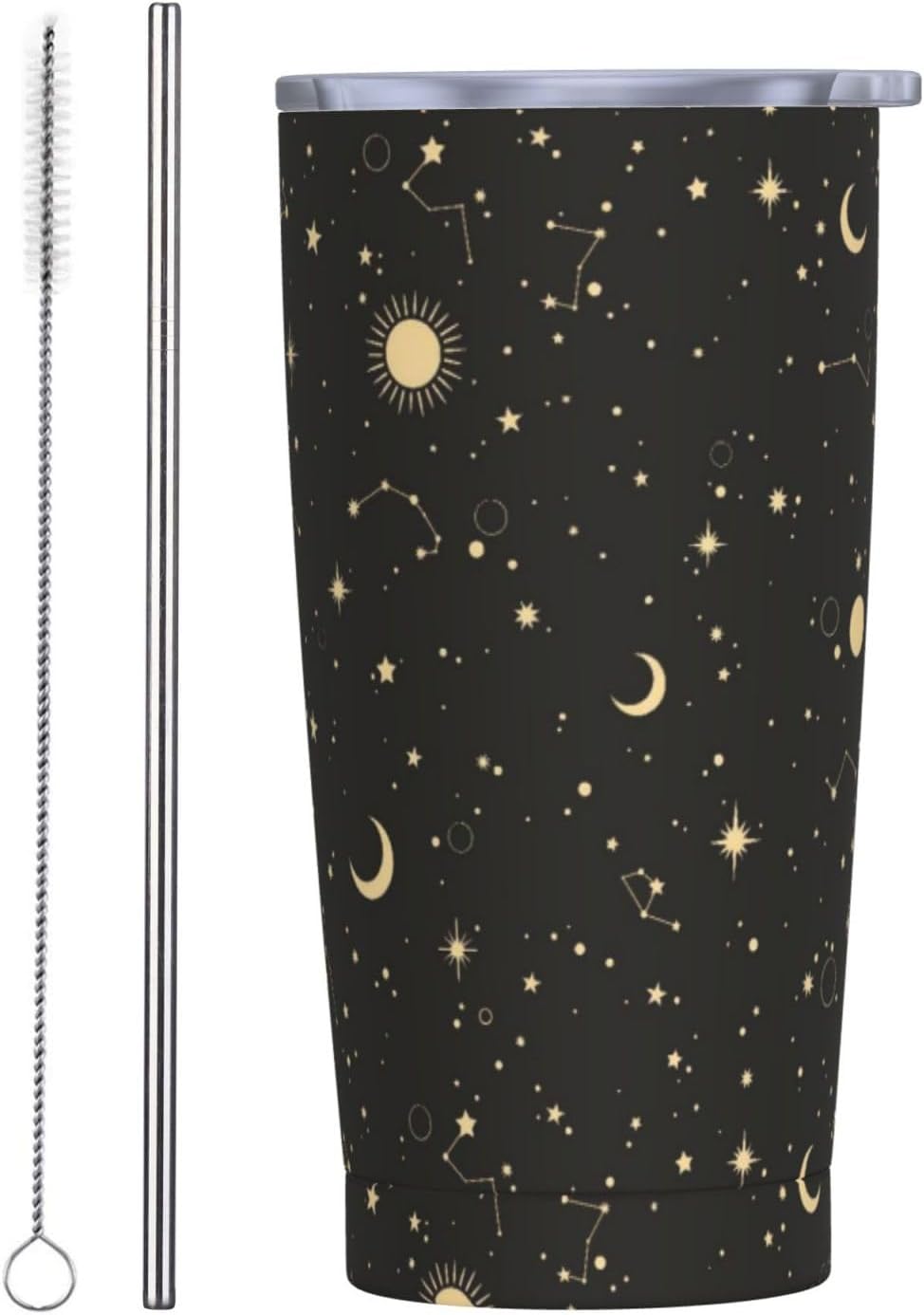Space - Vaso de 20 onzas con tapa y popote para mujeres y hombres, taza aislada de planetas del sistema solar, diseño de estrellas, vaso de acero inoxidable dibujado a mano, vaso de acero