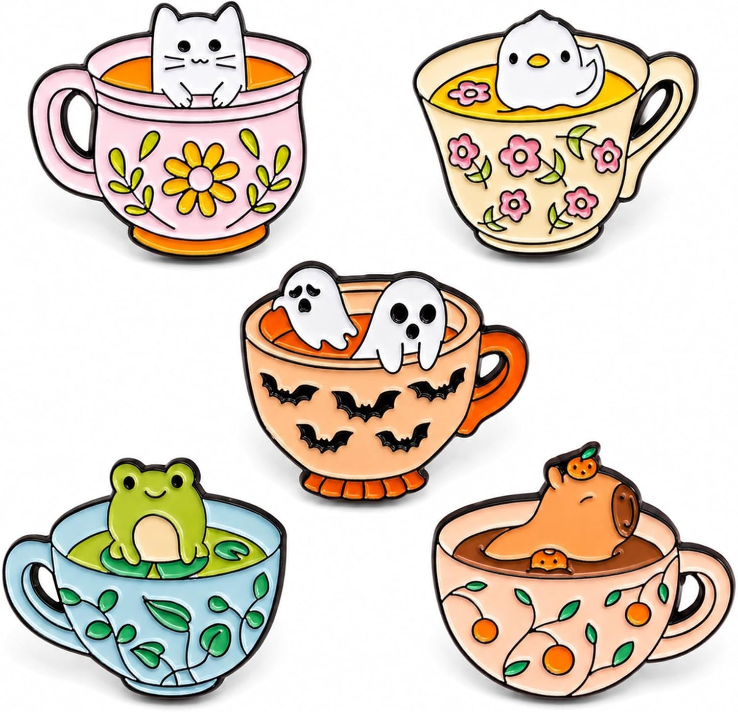 5Pcs Cute Coffee Cat Sloth Enamel Pin Set Cartoon Animal Coffee Cup Brooch Badges, Funny Lapel Pins for Backpacks, Jackets, Bags, Coffee Lover Gift