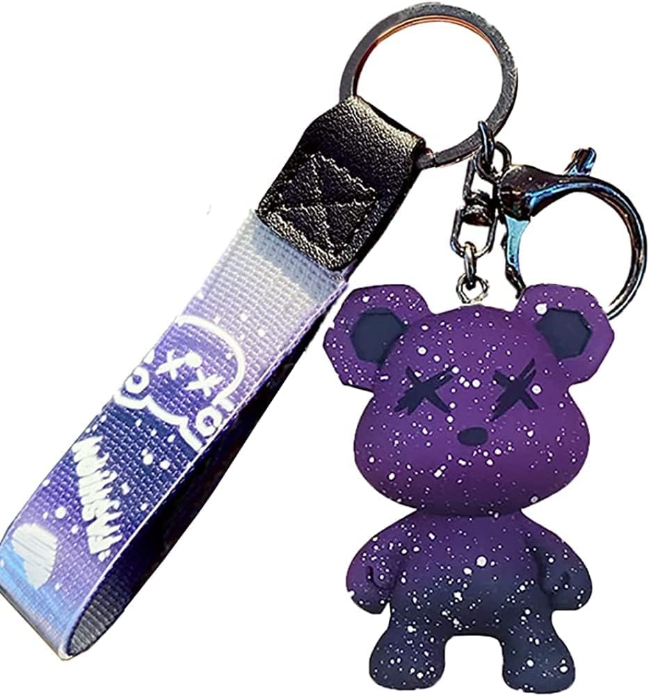 [AIXUAN] Men Women Boy Girl Cute Color Bear Key Knitting Idea Rope Resin Animal Pendant Metal Keychain (Grey)