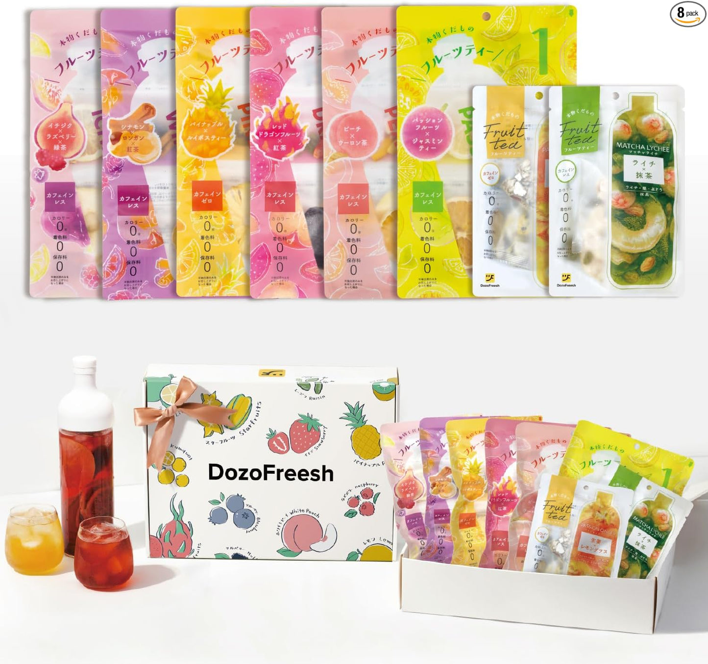 DozoFreesh Fruit Tea Dried Fruit Tea Non-Caffeinated Consumed Tea Tea Bag No Sugar Added Zero Calories Gift 4-pack