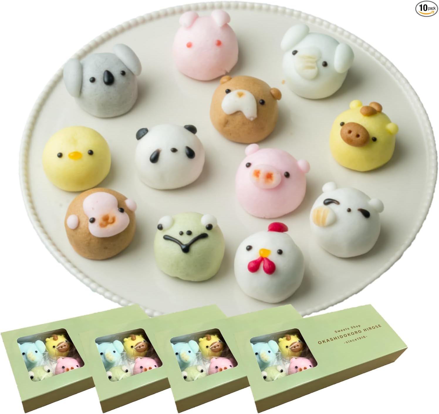 Hirose, Animal Bunju, 10 Pieces, Japanese Confectionery Manju Noodles, Confectionery Gift, Respect for the Aged Day (10 Pieces)
