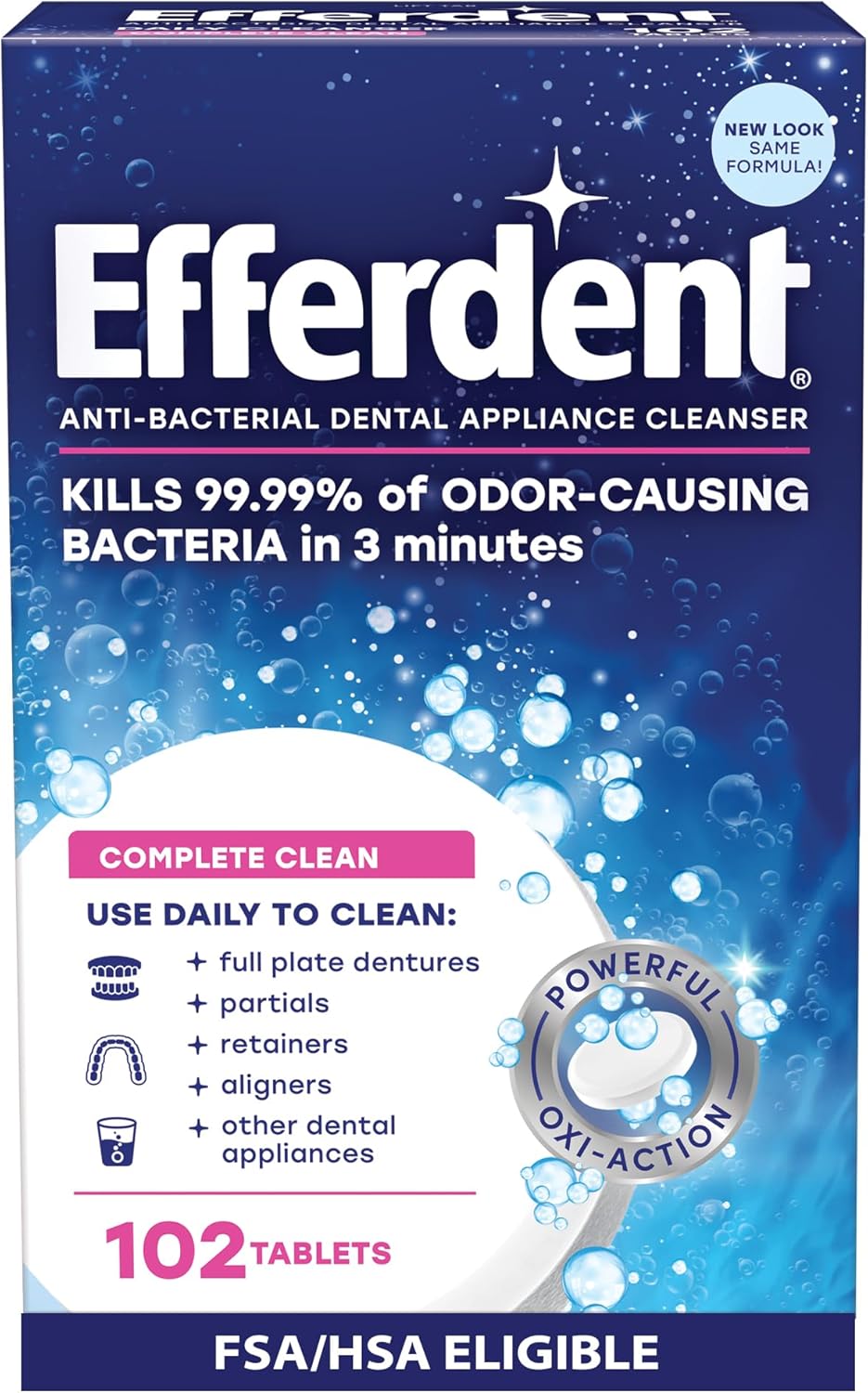Efferdent - Tabletas de limpieza dental, completamente limpio, 102 tabletas