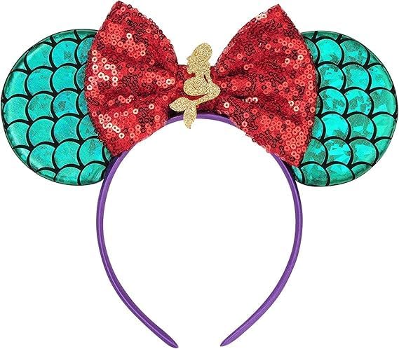 Pink Minnie Ears Headband Hair Band for Women Girls Fashion Design (Red Christmas Flake)