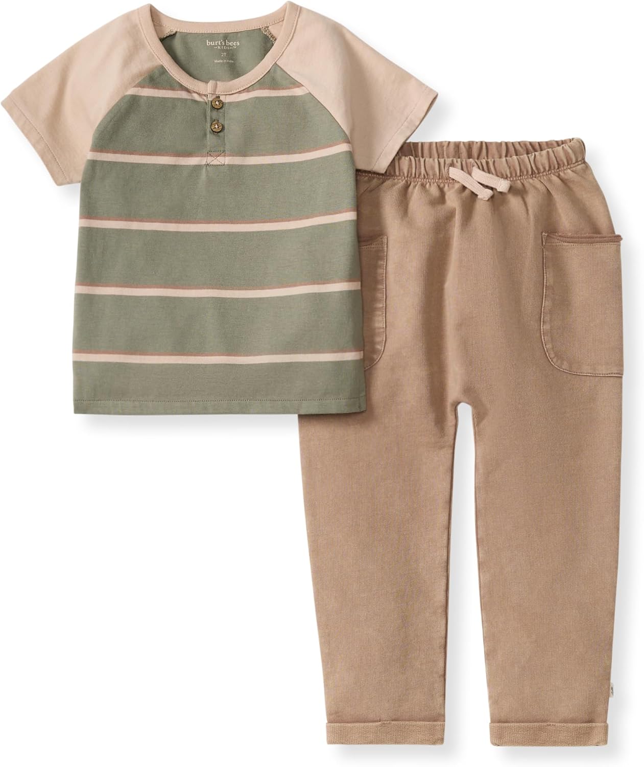Burt's Bees Baby conjunto de camisa y pantalón para bebé niño, conjunto de camiseta de manga larga y pantalón, 100% algodón orgánico