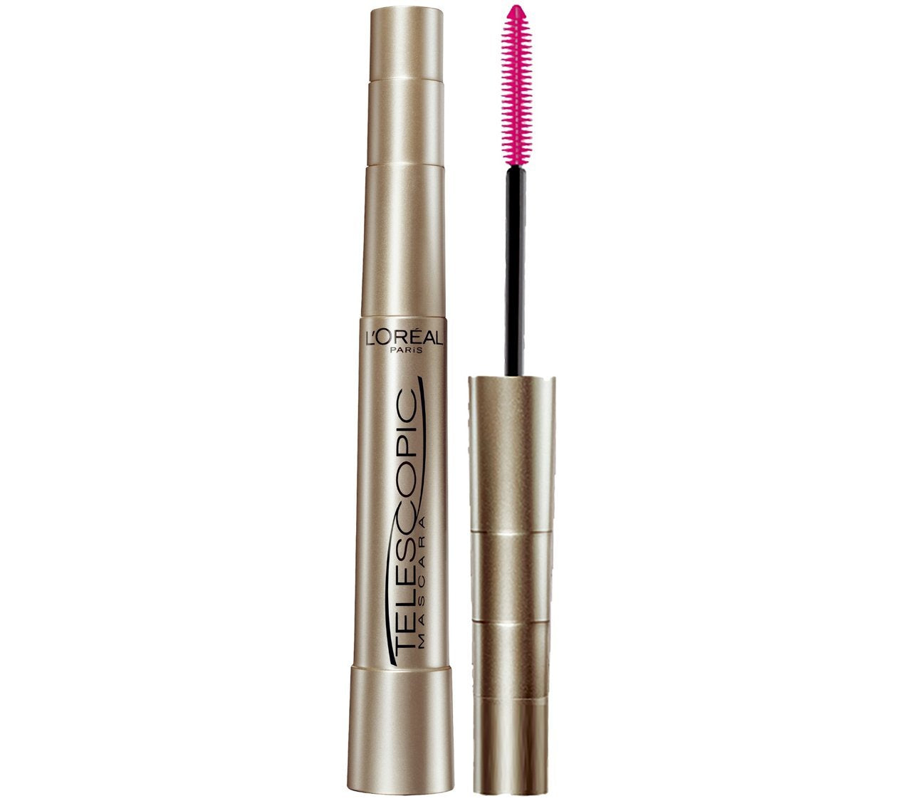 L'Oreal Paris - Máscara de alargamiento de pestañas, maquillaje telescópico original, con cepillo de doble precisión para separar pestañas, lavable, marrón negro, 8 mL, paquete de 1