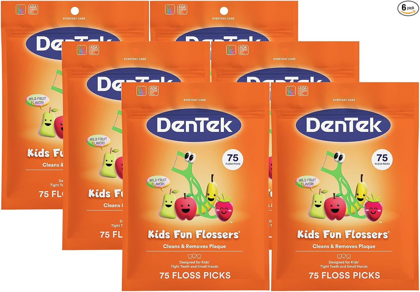 DenTek Fun Flossers - Palillos de hilo dental para niños con sabor a fruta silvestre, 90 unidades