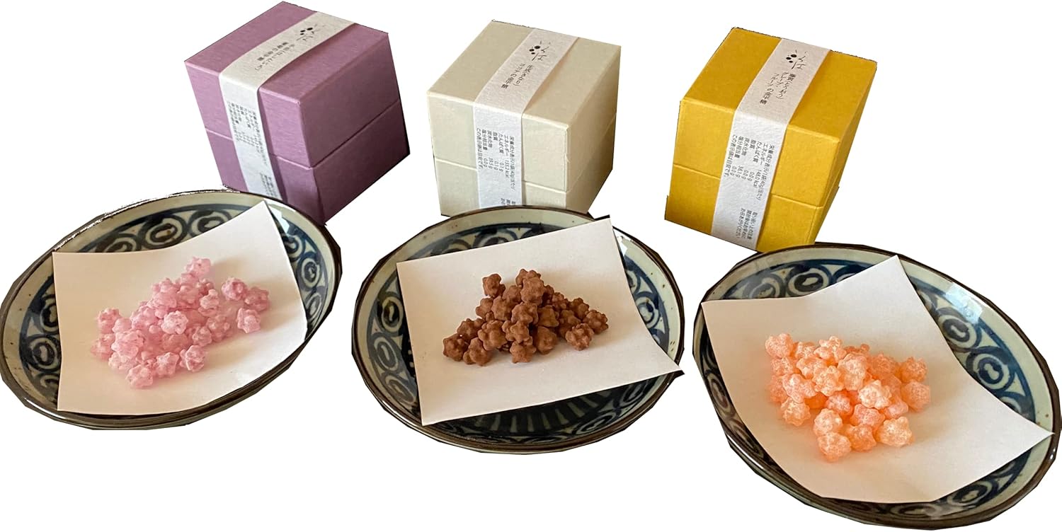 Iroha Traditional Sugar Candy 3 Varieties Set - Peach, Banana, Lemon, Cherry, Handmade Souvenir Petit Gift Delicious Nostalgic Konpeito Tea Time Favors Return Gift New Flavor