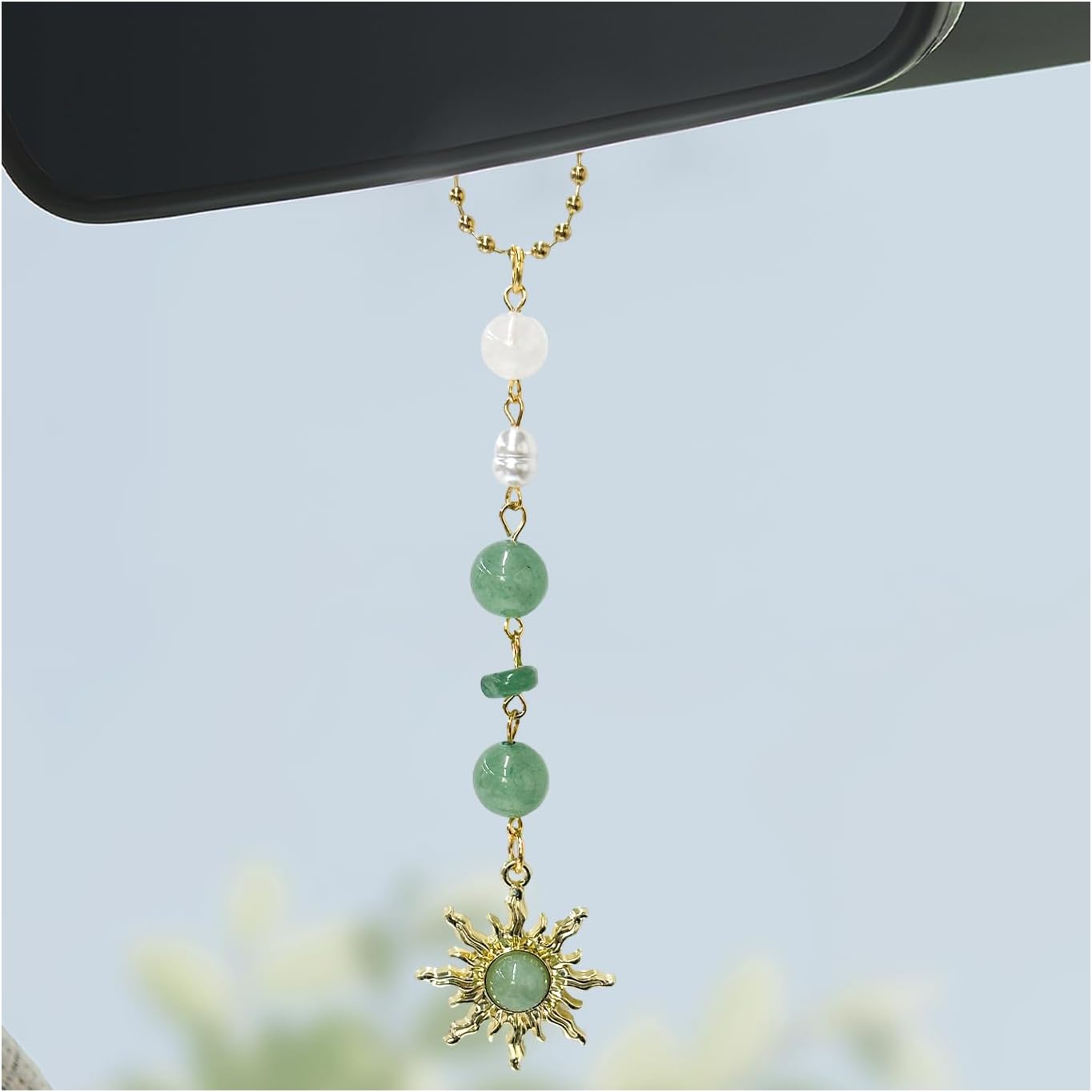 Dije colgante de sol para automóvil, espejo retrovisor, bonito adorno bohemio colgante de sol para decoración del automóvil, ornamento colgante, piedras de cristales naturales curativos hechos a
