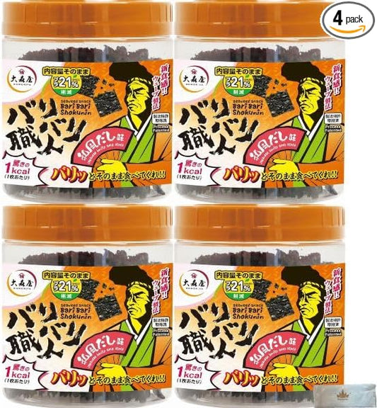 Omoriya Baribari Craftsman 4 Assorted Types: Umami Soy Sauce, Otoko Ume, Japanese Dashi, Addictive Kombu, Seaweed, Snacks