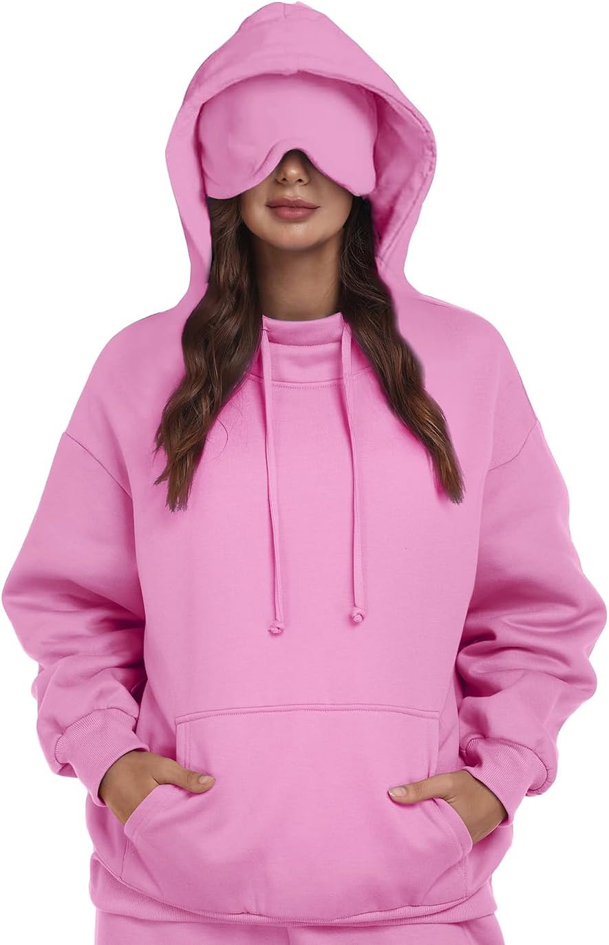 Sudadera con capucha SeSe Code con máscara para los ojos para viajes en avión, unisex, de gran tamaño, para dormir, con bolsillo, de forro polar, para parejas