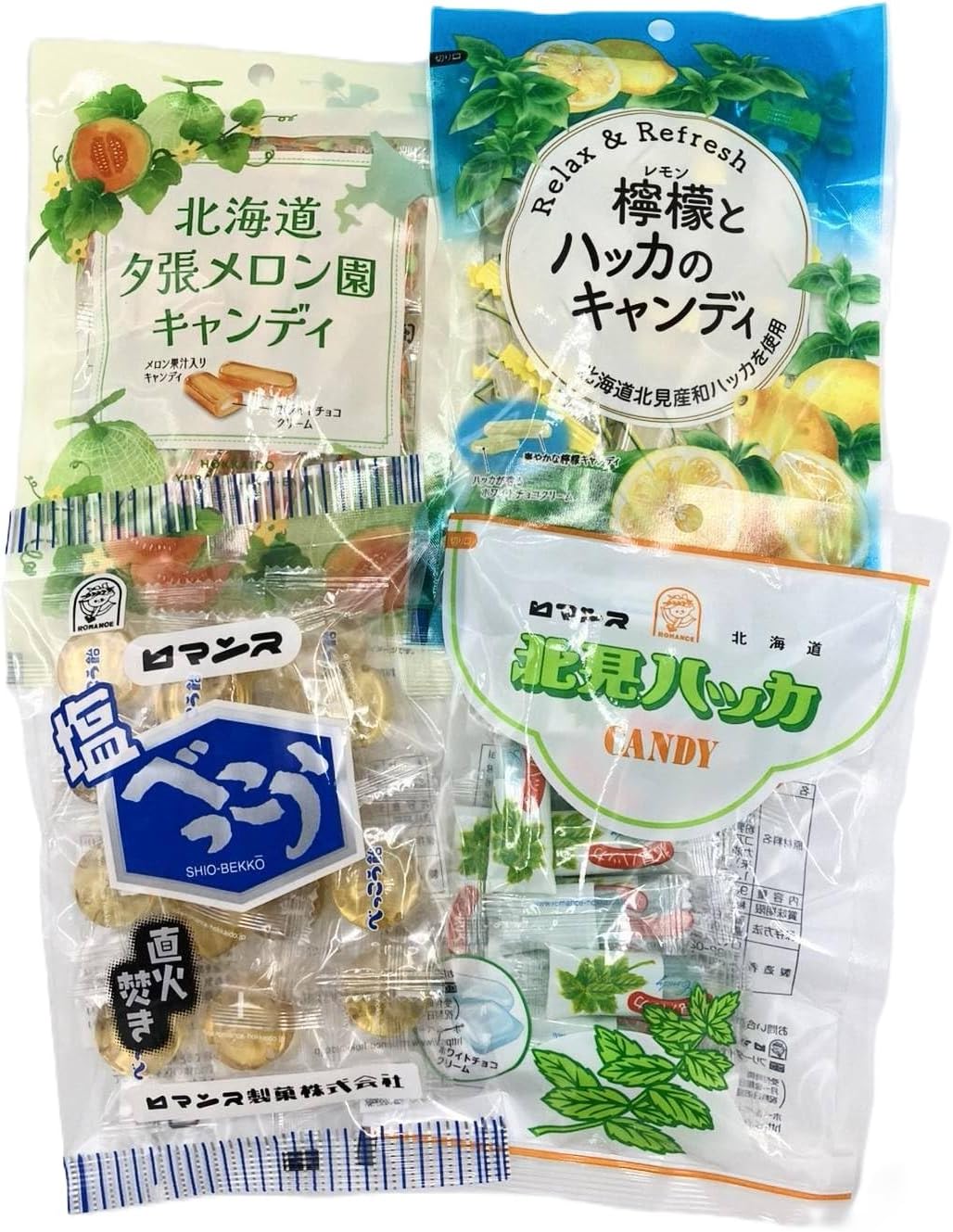 Romance Seikatsu Hokkaido Melon Candy, Set of 4 Bags, Individually Wrapped, Candy, Candy, Sweets, Sunsubata Melon Flavor, Souvenir, Home Use