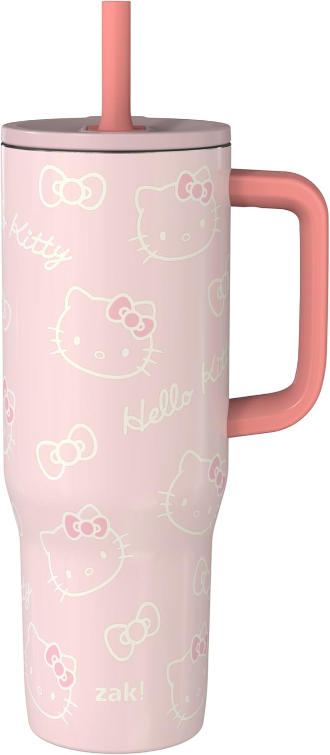 Zak Designs Disney Sutton Taza de viaje para llevar contigo, de 30 onzas, de acero inoxidable con aislamiento al vacío, con popote de silicona y asa para bebidas frías (dibujo de Mickey Mouse)