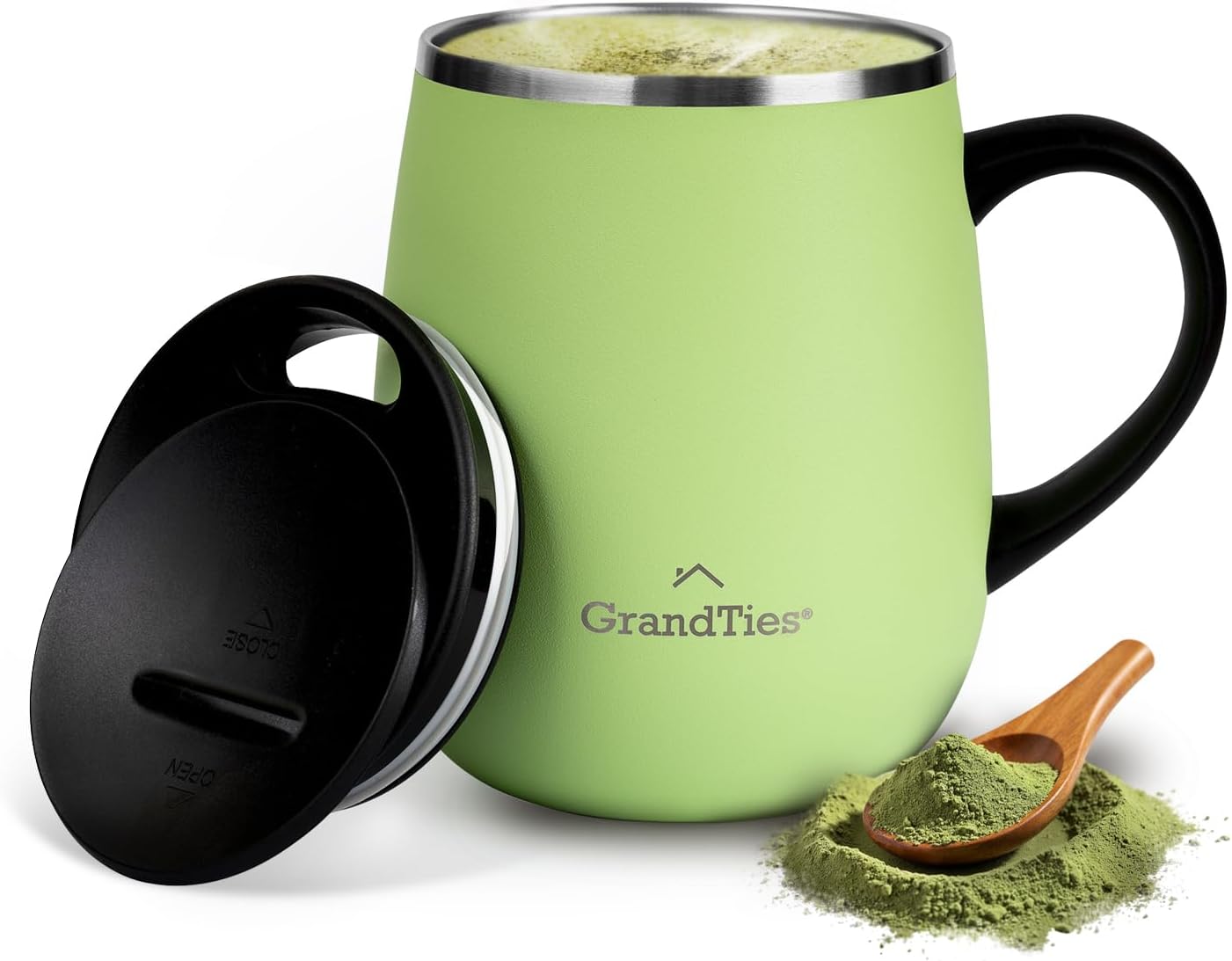 GRANDTIES 19 Colors Premium Vacuum Insulated Mug, 16.2 fl oz (460 ml), Mug with Easy Open Slide Lid, Stainless Steel, Double Wall Vacuum Insulation, Hot & Cold Protection, Popular in Office (Atlantis
