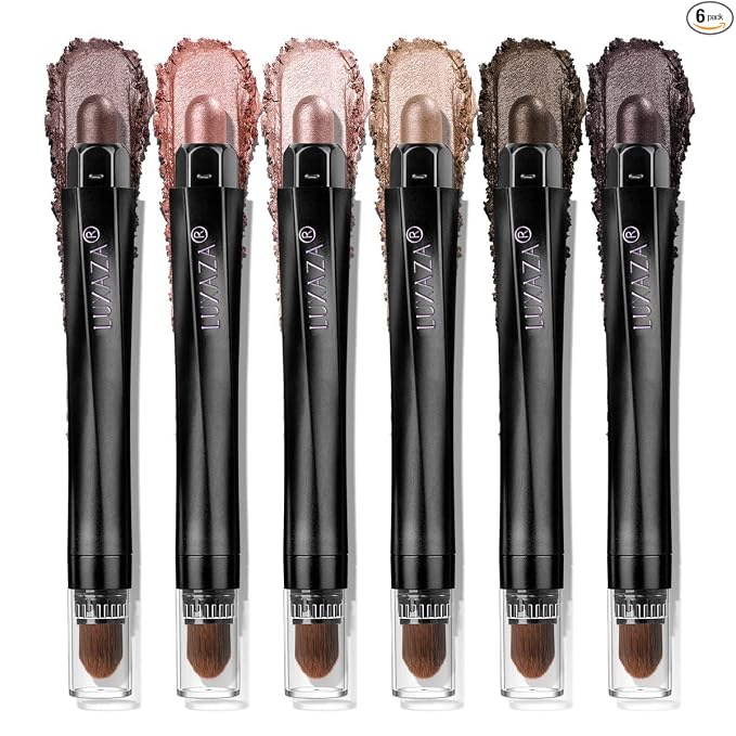 LUXAZA PRO Neutral Eyeshadow Stick Makeup 6PCS Set, Brown Nude Metallic Shimmer Matte Cream Eye Shadow Palette Eyeliner Brightener Pencil Crayon, Party Makeup - BROWN CANYON
