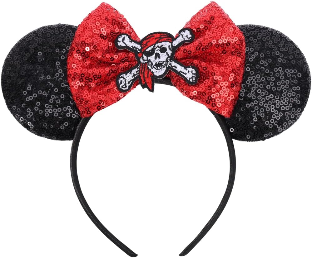 ETLUK Diadema con orejas de ratón, diadema azul con lazo de lentejuelas para mujeres, niñas y adultos, orejas de parque para cosplay, accesorios de decoración de fiesta