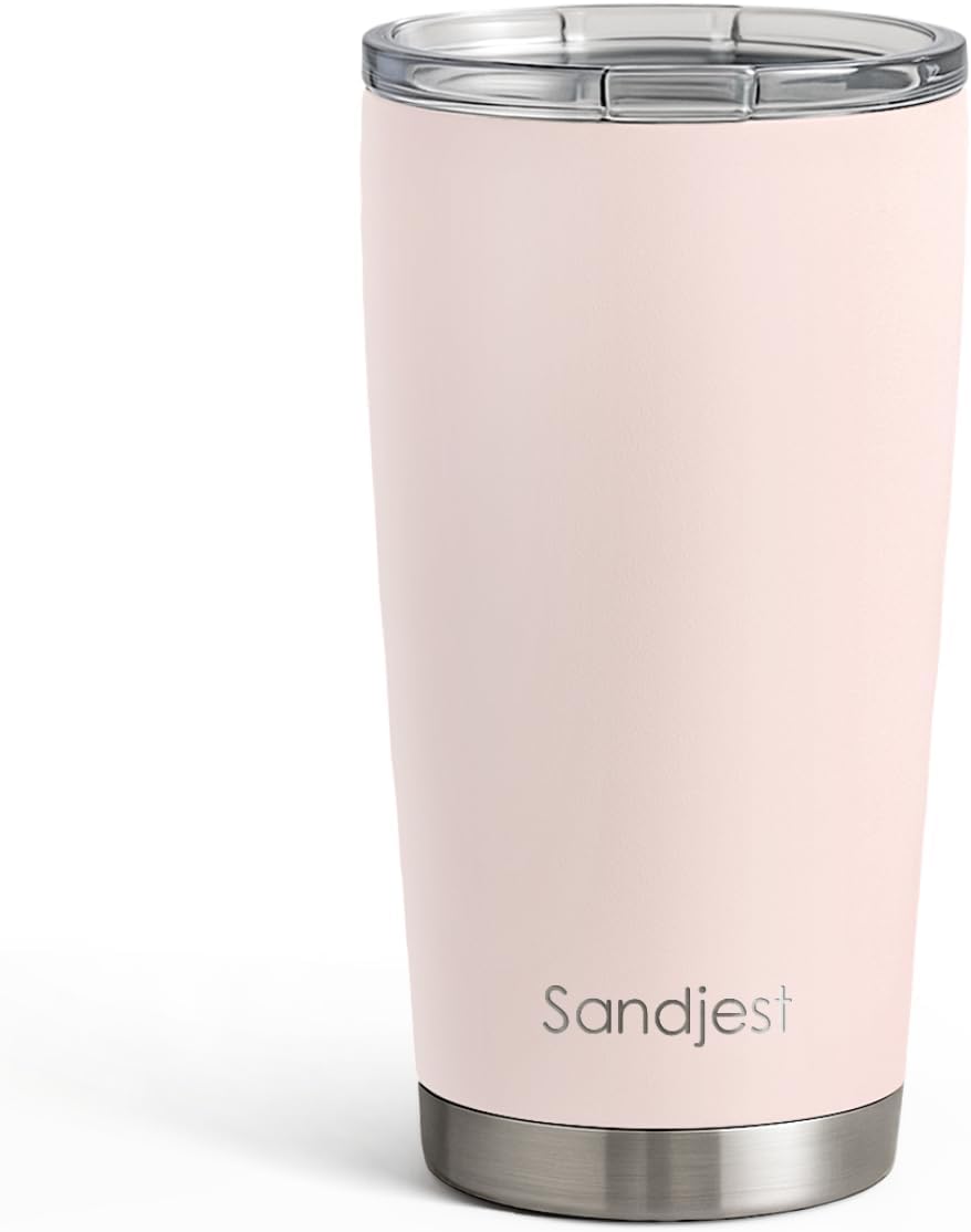 SANDJEST Vaso de acero inoxidable de 20 onzas, taza aislada al vacío de doble pared con tapa, taza de café de viaje para mujeres, niñas, amigos, hermanas, cumpleaños, Navidad (turquesa pálido)