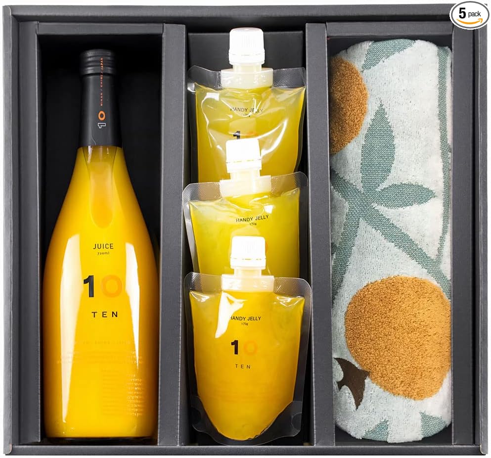 10FACTORY Gift Ehime Mandarin Orange Juice, Imabari Towel, Iori Mikan Set, Boxed, Handbag Included, High Quality, Additive-Free, Made in Japan (Handkerchief + 6.8 fl oz (200 ml) x 3)