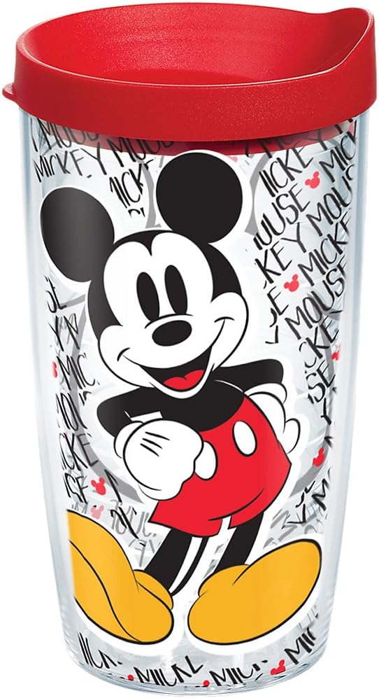 Tervis Disney - Vaso con estampado de nombre de Mickey Mouse con envoltura y tapa roja, 24 onzas, transparente, 1 unidad (paquete de 1)