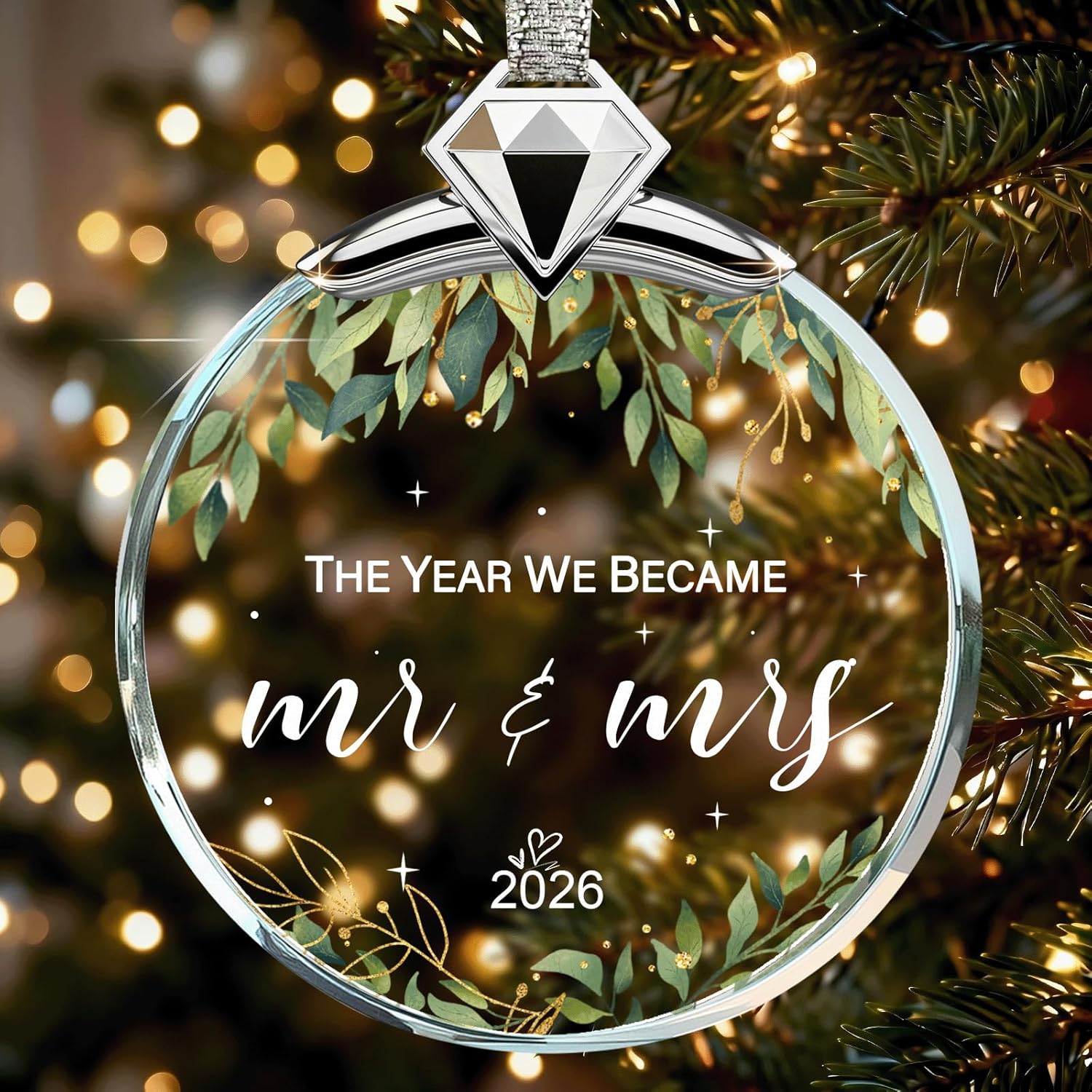 Regalos de boda para parejas, cristal de cristal 2026, adorno de primera Navidad para casados, ideas de regalos de boda para recién casados, regalos de despedida de soltera para novia-05
