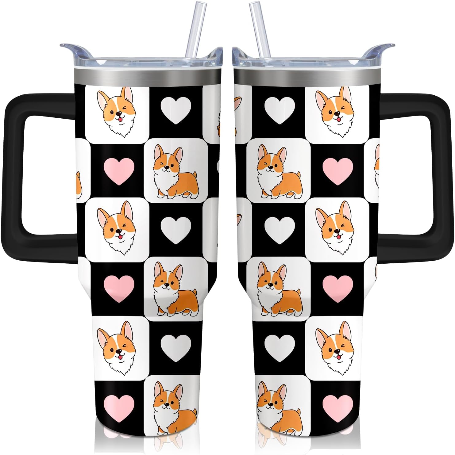 Vaso de rana de 40 onzas con asa y pajilla, taza aislada de acero inoxidable a cuadros búfalo con tapa, taza de café de viaje, botella de agua, regalos de cumpleaños para el día de la madre
