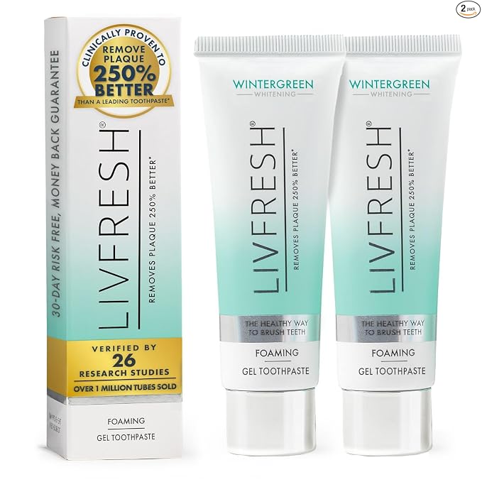 LivFresh Gel de pasta de dientes, clínicamente probado para eliminar la placa un 250% mejor, mejora la salud de las encías un 190% mejor, previene y reduce el sarro, refresca el aliento, gel dental