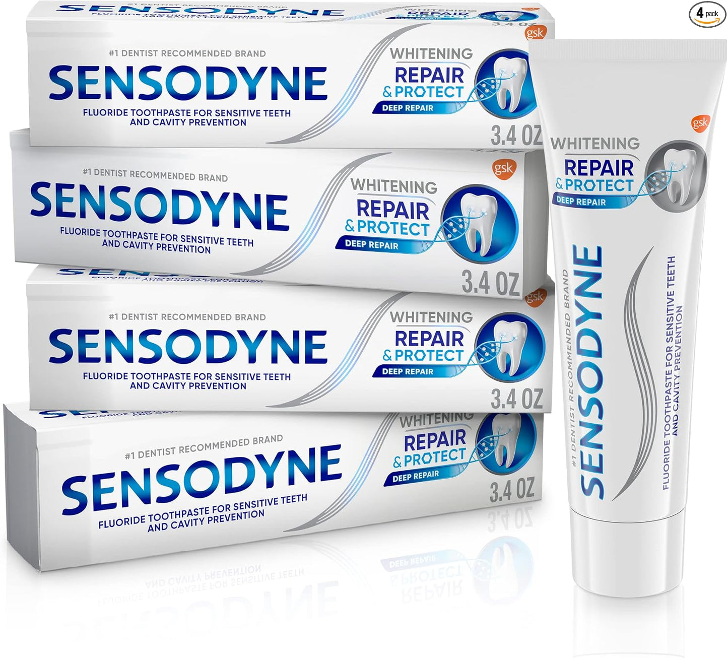 Sensodyne Repair and Protect - Pasta dental blanqueadora para dientes sensibles y prevención de caries, 3.4 onzas (paquete de 2)