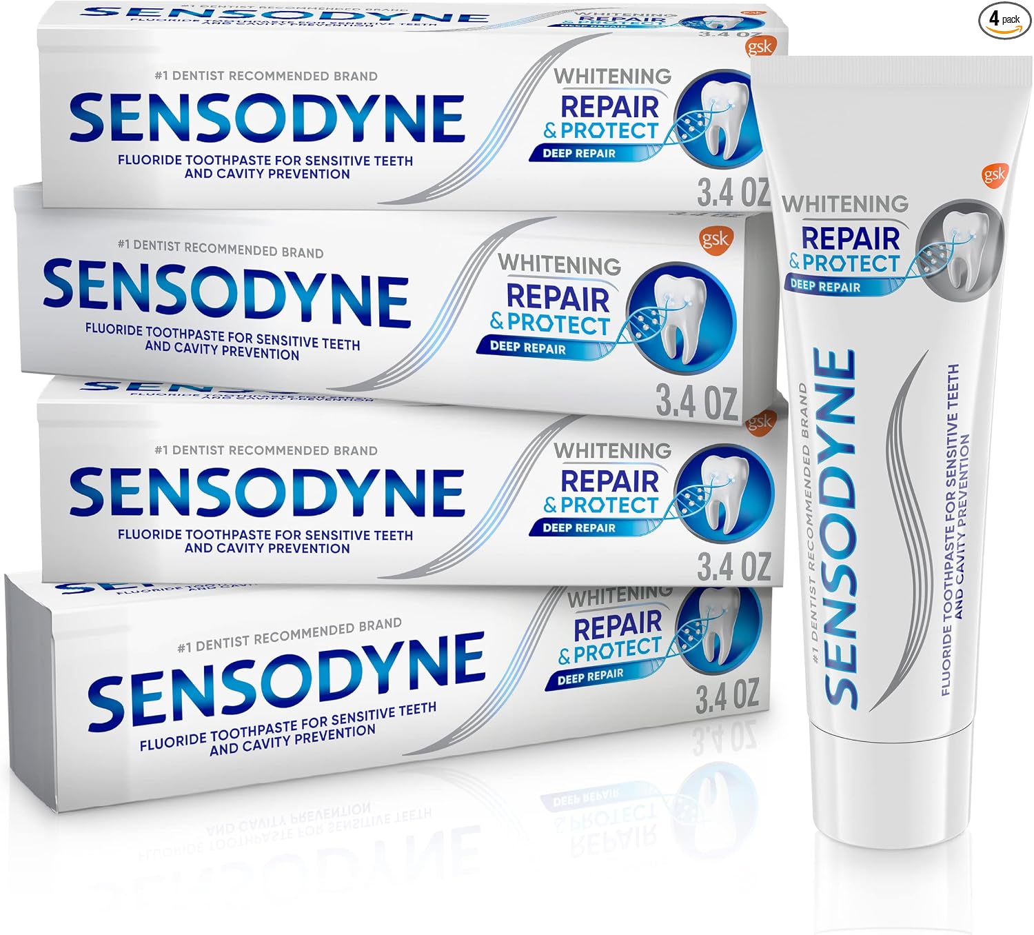 Sensodyne Repair and Protect - Pasta dental blanqueadora para dientes sensibles y prevención de caries, 3.4 onzas (paquete de 2)