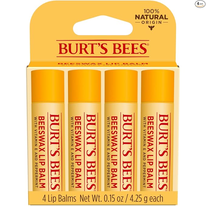 Burt's Bees Bálsamo labial hidratante 100% natural, Vaina de Vainilla - 4 tubos
