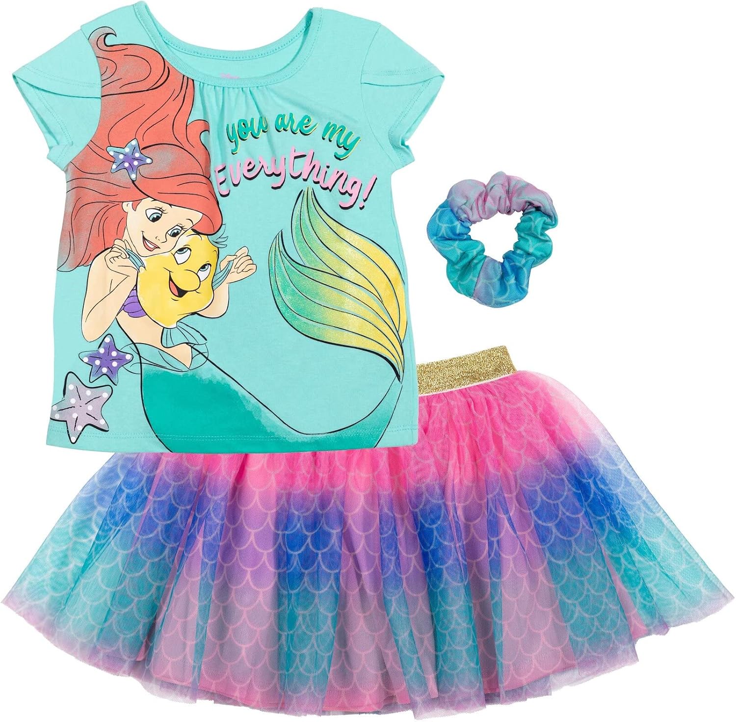 Disney Princess - Conjunto de camiseta y falda tutú para niña con coletero