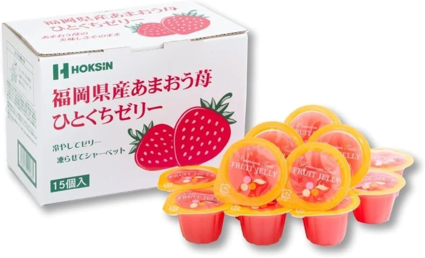 Hokushin Foods Hitakuchi Jelly, 0.7 oz (21 g) x 10 Packs, Chill Freeze, Premium Fruit Juice, Sweets, Gift, Souvenir, Treats (15 Pieces in 1 Box, Amao Strawberry, Produced in Fukuoka Prefecture)