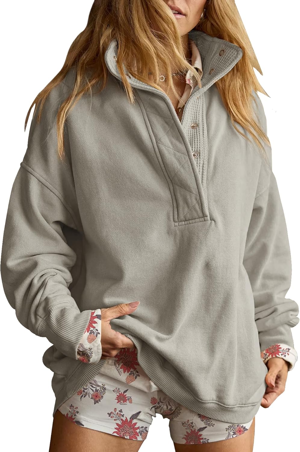 Gacaky - Sudadera para mujer de talla extragrande, informal, de manga larga, con botones, cuello Henley, ropa a la moda