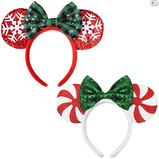 ETLUK 2 diademas de orejas de ratón de crucero, orejas de lentejuelas brillantes con ancla y lazo para mujeres y niñas, accesorios brillantes para el cabello de fiesta para parque temático y cosplay