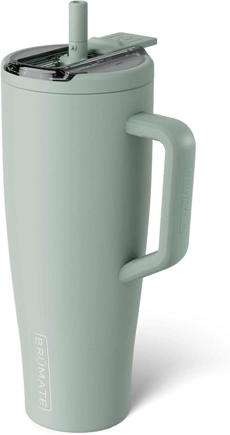 BrüMate Era Flip - Vaso de 40 onzas con tapa con pajilla cubierta 100 % a prueba de fugas, popote higiénico cubierto, botella de agua de acero inoxidable aislada con asa, apto para portavasos, sin BPA (Lilac Dusk)