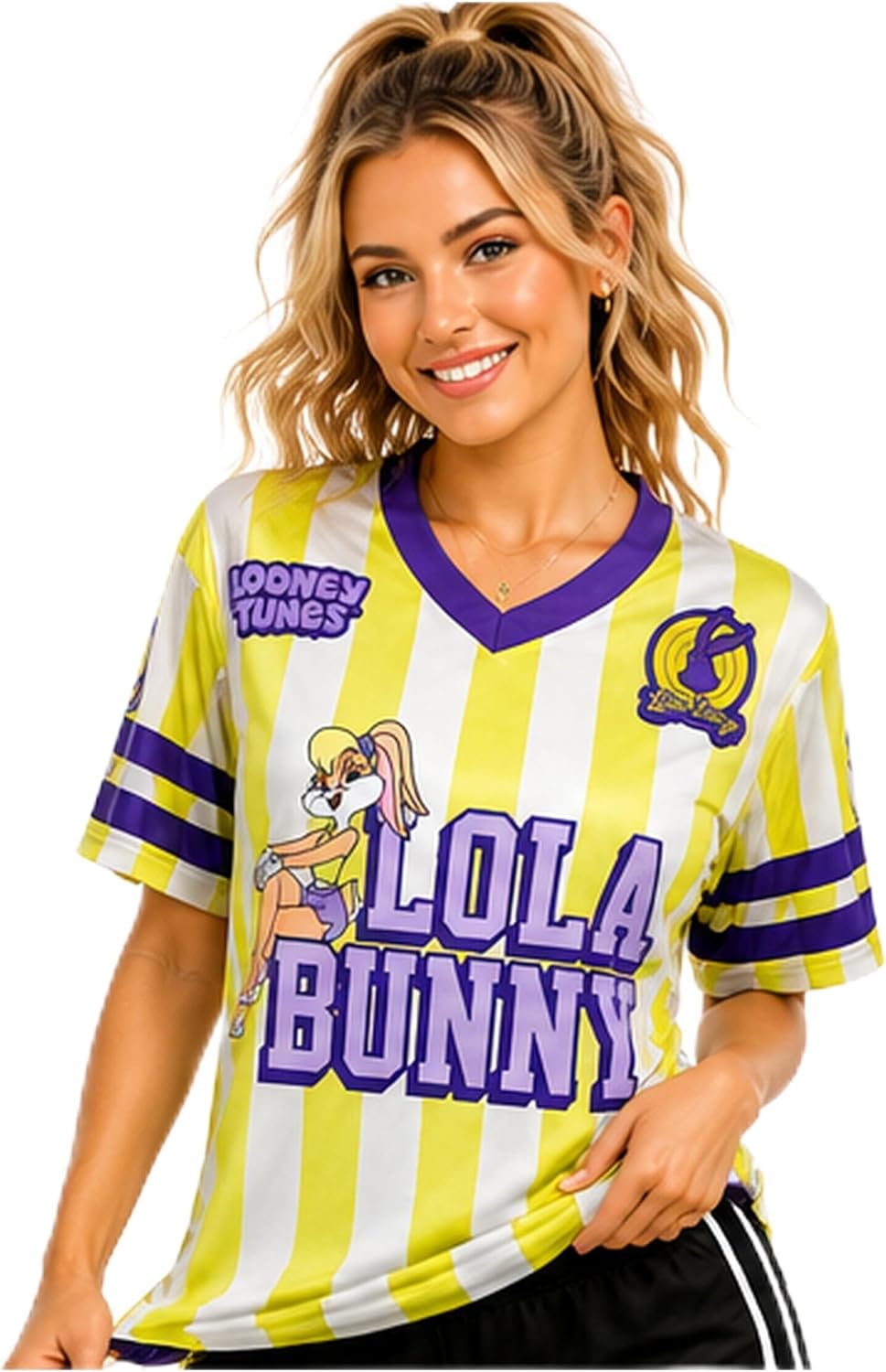 Mad Engine Womens Soccer Jersey - Cute V Neck Graphic Soccer Shirt Women | Officially Licensed Mickey Mouse Minnie Mouse Star Wars Lola Bunny & NASCAR Jersey Shirts for Women (XS-XXL)