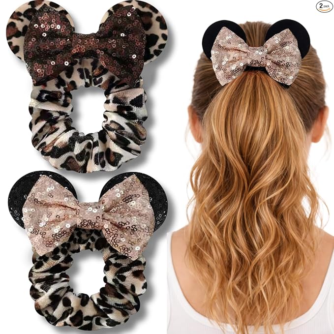 Styla Hair Paquete de 2 coleteros de ratón para niños, de terciopelo, con lentejuelas brillantes, para cola de caballo (rojo y negro)