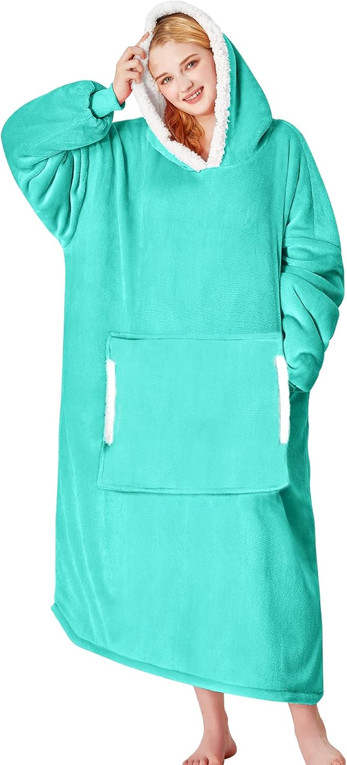 yescool - Cobija con capucha, sudadera de franela de forro polar sherpa para adultos, mujeres y hombres, talla única