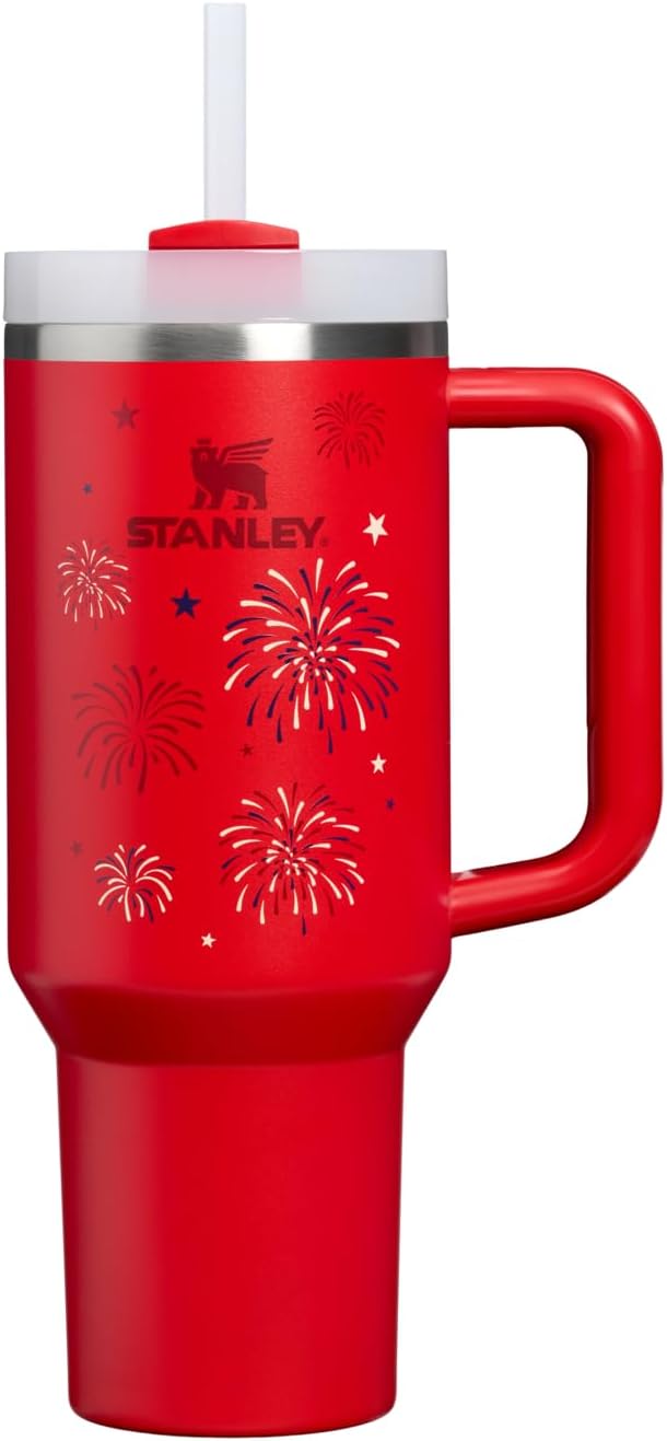 Stanley Quencher H2.0 - Vaso de acero inox. con asa, pajilla y tapa FlowState giratoria de 3 posiciones; aislamiento térmico/sin BPA; apto p/portavaso p/viaje; 30 oz, coral dorado (Goldenrod Coral)